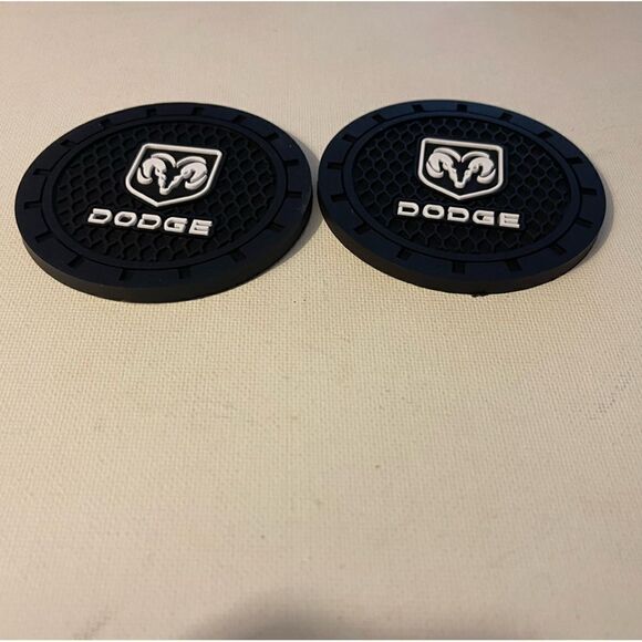 Dodge Logo Car Cup Holder Coasters set of 2 Black with White NWT - Picture 2 of 4